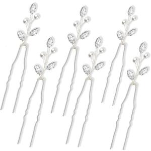 Syhood 6 Pieces Pearl Crystal Bridal Hair Pins Rhinestone Flower Wedding Hair Pins Prom Accessory for Women Wedding Hairstyles(Silver)