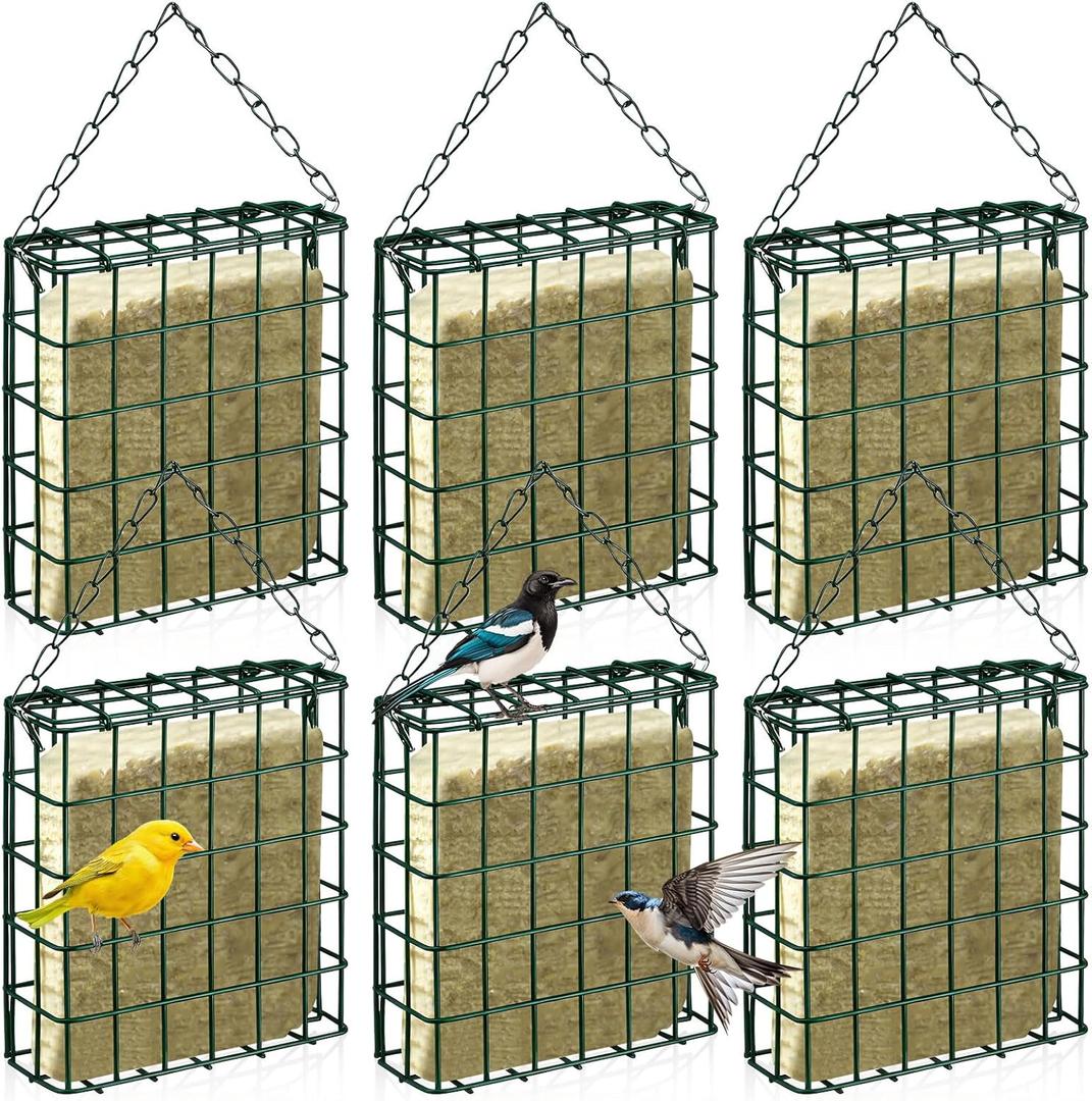 Zhehao 6 Pcs Suet Bird Feeders Outdoor, Hanging Wild Bird Feeder with Single Cake Capacity, Weatherproof Metal Suet Feeder for Garden Yard Outside Decoration, Easy to Clean & Hang (Green)