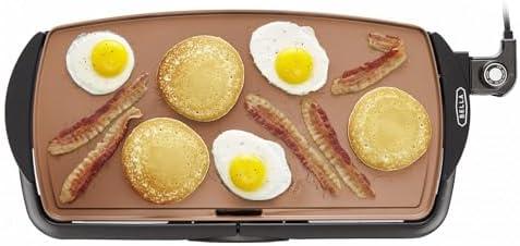 BELLA Electric Ceramic Titanium Griddle, Make 10 Eggs At Once, Healthy-Eco Non-stick Coating, Hassle-Free Clean Up, Large Submersible Cooking Surface, 10.5" x 20", Copper/Black