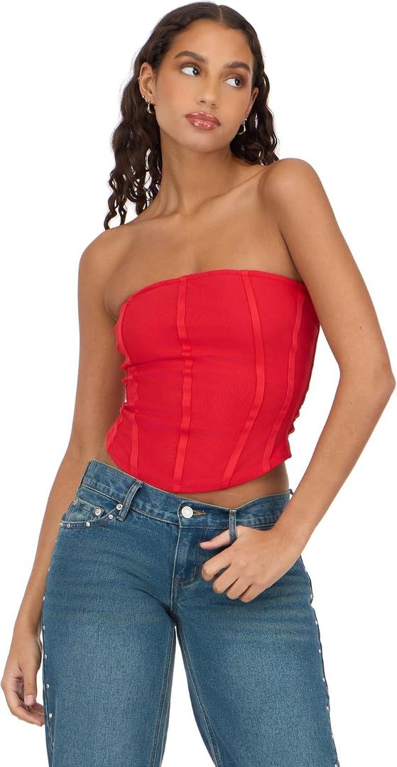 Forever 21 Women's strapless bustier corset (Red)