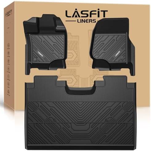 LASFIT Floor Mats for Ford F-150 2015-2026 | F150 Lightning 2022-2025 SuperCrew (Rear w/o Fold Flat Storage) Carpet Floor All Weather Protector TPE Truck Liners- 1st & 2nd Row, 3pcs Black