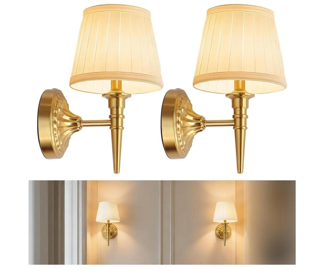 Cordless LED Wall Sconces Set of 2, Rechargeable Battery Operated Dimmable Wall Lighting for Bedroom Living Room Hallway (Gold