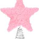 Soulchen Pink Christmas Star Tree Topper Star with LED Light Fluffy Christmas Ornaments for Xmas Tree Decor Holiday Party Decorations