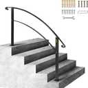 VEVOR Handrails for Outdoor Steps, Fit 1 or 5 Steps Outdoor Stair Railing, Black Wrought Iron Handrail, Flexible Front Porch Hand Rail, Transitional Handrails for Concrete Steps or Wooden Stairs