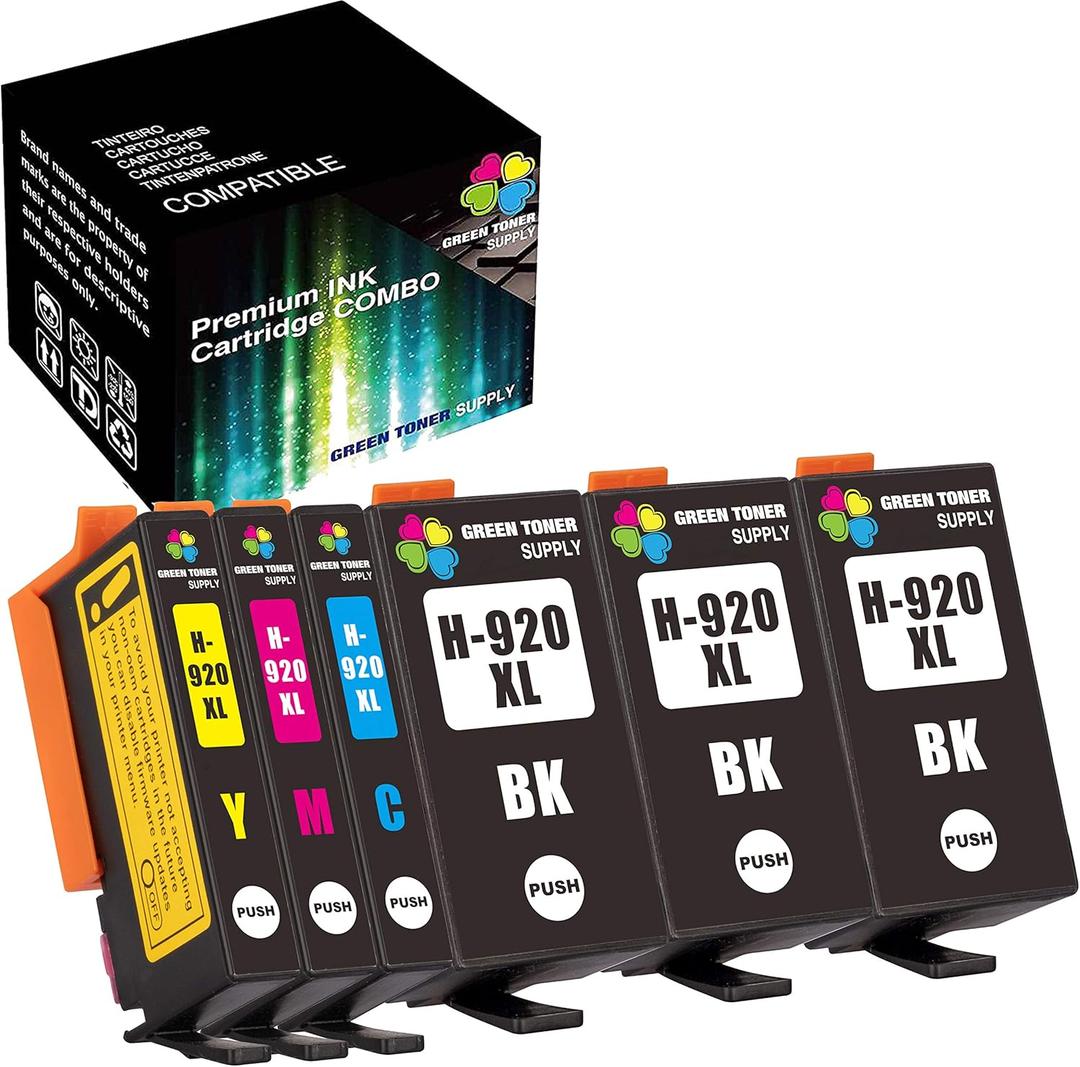 6-Pack Compatible for HP 920XL Ink Cartridge 920 (3xB+CYM) 920XL 920 Ink Cartridge Work in HP OFFICEJET 6000 6500A 6500 7500 Printers