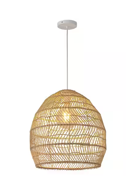 Nature Home 100-Watt 1-Light Wood Pendant Design Bamboo Cage Shape Mini Pendant Light 