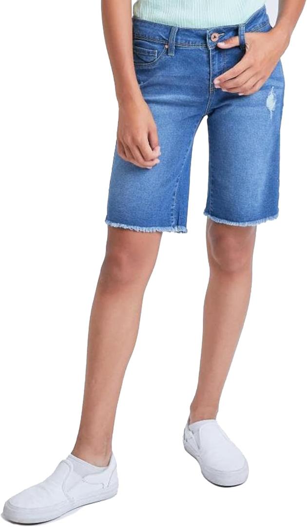 YMI Girls Girls Essential Cuffed Pull-on BermudaBermuda Shorts, Size 7 (Blue)