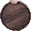 Round Ottoman Tray for Coffee Table Living Room Wood Serving Tray Large Wooden 20 Inches Rustic Brown