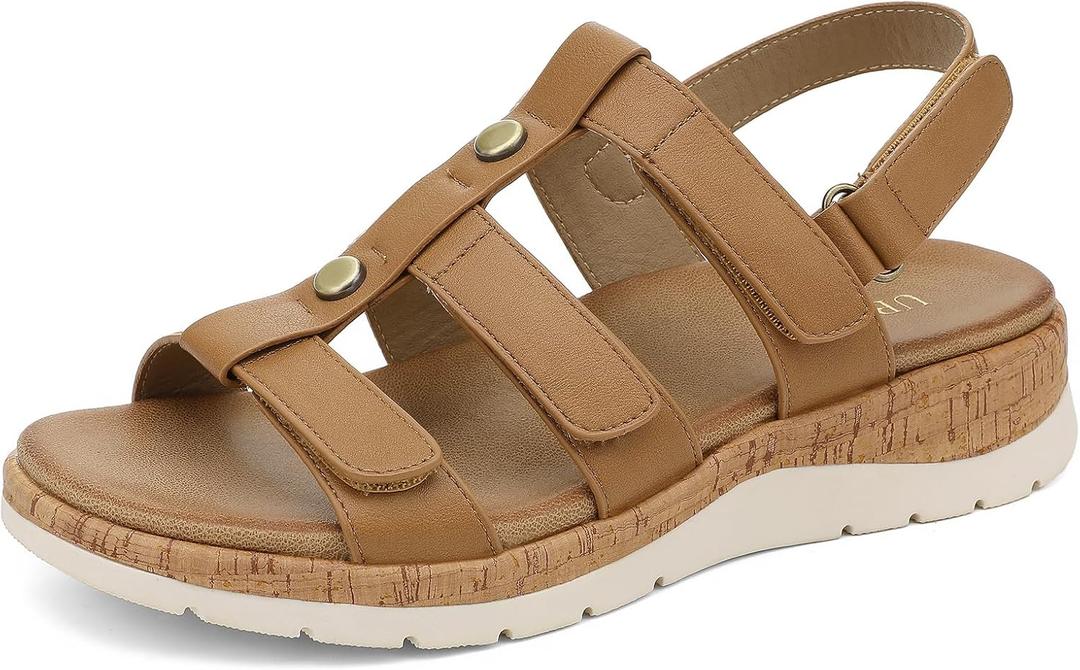 UBFEN Womens Comfortable Walking Sandals with Arch Support | Orthopedic Open Toe Strappy Sandals, 4 Adjustable Straps, Flat Casual Summer Style