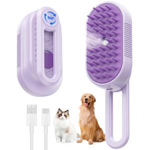 Cat Steam Brush for Shedding, 4 in 1 Rechargeable Steam Brush for Cats and Dogs, Anti-Static, Massage, Cleaning, Shedding & Combing All In One!