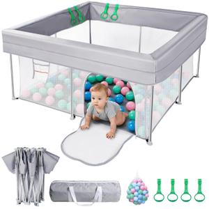 Baby Playpen, Foldable, No Assembly Required, 50x50 in, Grey