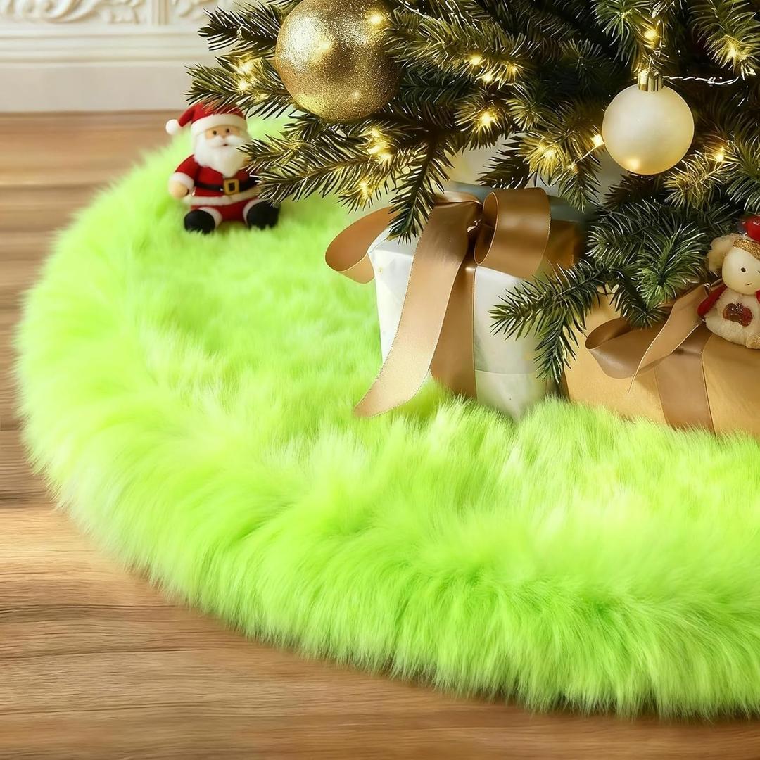 iMucci 60inch Christmas Tree Skirt Wool Fur Green Tree Skirt Small Tree Skirts Green Trees Skirt Holiday Party Decoration