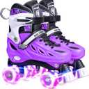 METROLLER Roller Skates for Girls and Boys Teens, Adjustable 4 Sizes for Kids Toddler Rollerskates with Light up Wheels, for Youth Women and Men, Purple, Medium-Big Kid (1-4 US)