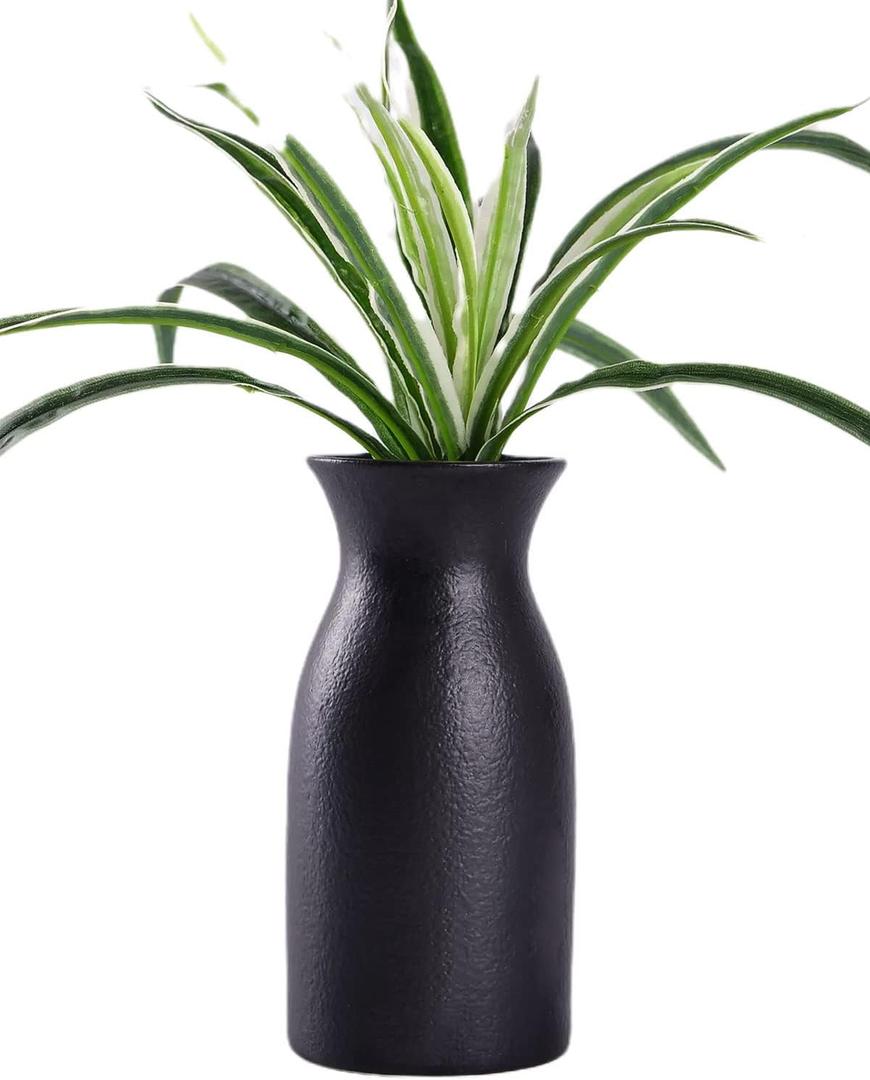 WHJY 6 inch Black Nordic Minimalist Matte Handmade Ceramic Vases, Japanese Zen Stoneware Flowerware, Floral Decorations, for Living Room, Study, Bedroom, Balcony, Bar - Short Black