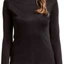 Silk Tops Turtleneck Long Sleeve Silk T Shirt Ultra Soft Thermal Layer Tops Slim High Neck Blouse (Black, XL)