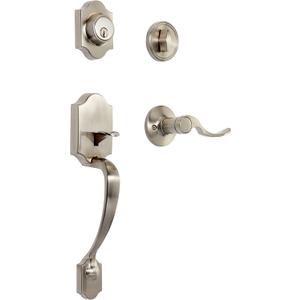 Amazon Basics Front Door Lock Set, Handleset with Shelby Lever, Single Cylinder, Easy to Install, Satin Nickel