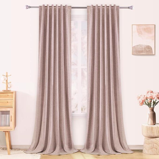 PANGSINNE Linen Total Blackout Curtains 96 Inches Long for Living Room, Back Tab Room Darkening Black Out Insulated Thermal Sliding Glass Door Curtains 2 Panel Sets 8FT Length, Dusty Blue