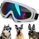 Large Dog Sunglasses With Adjustable Strap UV Protection, Windproof Puppy Eyewear, Suitable for Medium-Large Pets, Eyes Protection, Soft Goggles (White Frame)