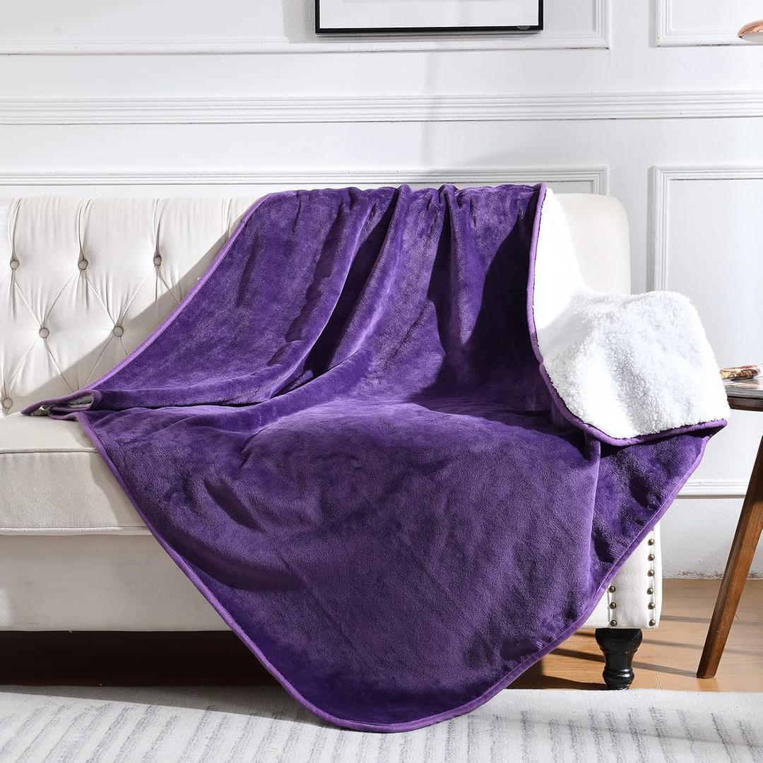 Waterproof Blanket for Bed Couch Sofa, Soft Liquid Pee Proof Pet Blanket for Dog Puppy Cat, Reversible Sherpa Fleece Furniture Protector (Dark Purple, 60x80 inches)