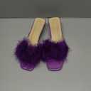 Women's Square Toe Heeled Sandals Low Block Chunky Heels Clear Mules Fluffy Feather Slip on Wedding Bridal Party Dress Shoes (Purple) 41