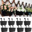 8 Pack Metal Hanging Planter for Outdoor Plants, 10 Inch Black Fence Planters Railing Pots for Garden Patio Balcony Decor, Flower Bucket with Detachable Hooks (Black, 8Pcs)