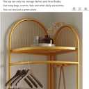 Corner Coat Rack, Corner Hall Tree, Metal Clothes Rack, Gold Clothing Rack With Storage Basket and Hooks for Bedroom, Living Room, Entryway Corner Storage Rack for Clothes.
