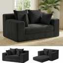 Boneless Couch Loveseat Sleeper, Convertible Sofa Bed Folding Couch Bed Foldable, 2 in 1 Boneless Chair Bed & Futon Sofa Bed, Small Pull Out Sofa with 4 Pillows for Living Room, Black, Loveseat-55''