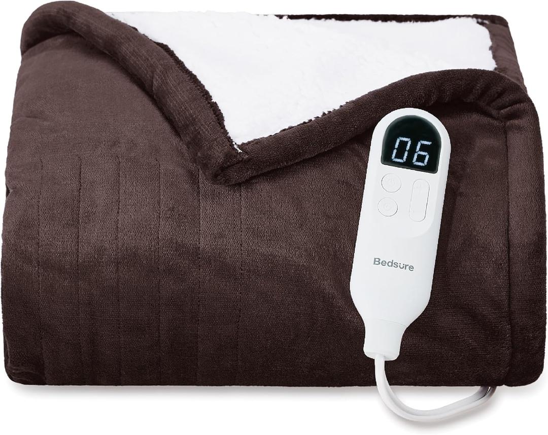 Bedsure Heated Blanket Throw Blanket - Fast Heating Electric Blanket, Soft Flannel Heated Throw with 4 Time Settings, 6 Heating Settings, Warm Gifts for Grandma Grandpa (50x60 inches, Brown)