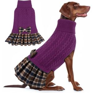 KYEESE Dog Sweater Warm Dog Sweater with Bowtie for Holiday Stretchy Dogs Clothes Warm Pullover Pet Sweaters for Medium Dogs Girl, Purple, XX-Large