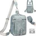 Sling Bag Crossbody Backpack - 2 in 1 Leather Cross Body Bag Fanny Pack with 2 Removable Straps (Denim Blue)