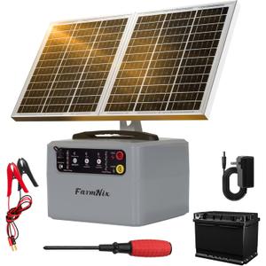 Electric Solar Fencer Kit 30Miles Solar Fence Charger w/Pre-Installed Battery,6-12kV Adjustable Solar Fence Controller 15W Ranch Fencing Charger for Cattle,Horse,Goat,Deer&Livestock Protection