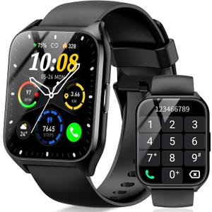 Smart Watch, 1.85"HD Smartwatches for Men Women (Answer/Make Calls), 100+ Sport Modes Fitness Tracker Watch, Heart Rate/Sleep Monitor, IP68 Waterproof Activity Tracker Smartwatch Android iOS (Deep Black)