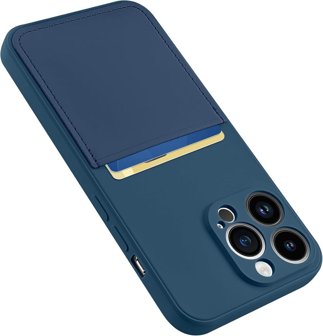 Design for iPhone 13 Pro Case with Card Holder for Women Men Soft Liquid Silicone Cover [Microfiber Lining] Full Camera Protection Shockproof Slim for iPhone 13 Pro Case Wallet Blue