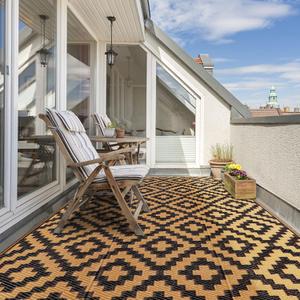 SAND MINE Waterproof Outdoor Rug 4x6 ft, Plastic Straw Area Rug, Large Floor Mat for Outdoors, RV, Patio, Backyard, Deck, Picnic, Beach, Trailer, Camping, Black & Brown Lattice