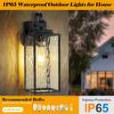 Outdoor Lights for House with Water Ripple Glass Modern 2-Pack, IP65 Waterproof Porch Lights Outdoor Wall Sconces Matte Black Patio Garage Coach Lighting Exterior Lanterns Wall Mounted, 15"