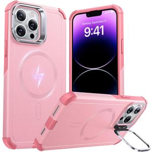 ESR for iPhone 13 Pro Max Case with Stand, 23 ft Military-Grade Drop Protection Heavy Duty Magnetic Phone Case, Compatible with MagSafe Accessories, Cyber Series, Pink