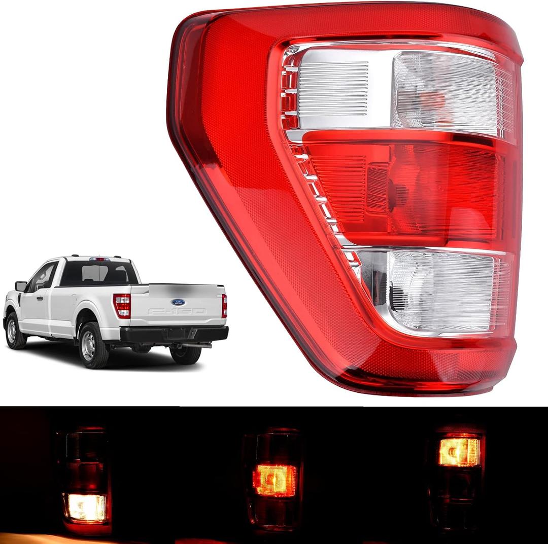 Tail Light Assembly Compatible With 2021 2022 2023 2024 Ford F150 F-150 XL Left Driver Side Taillight Brake Lamps with Bulb and Harness Replace ML3Z-13405-E