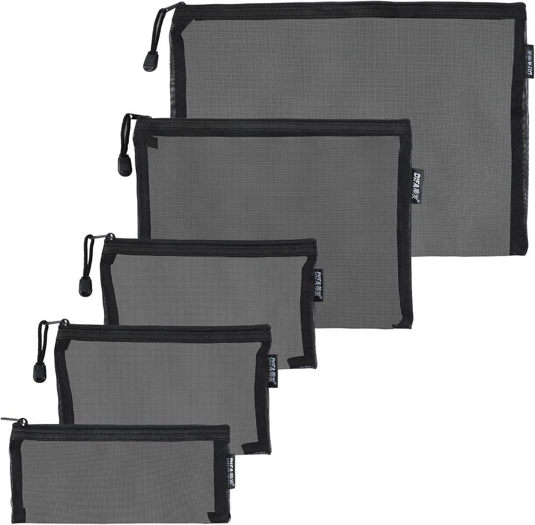 5 PCS Mini Mesh Pouch Small Makeup Bag for Purse for Lipsticks Small Meshes Bag with Zipper, Black Diaper Organizing Pouches Toiletries for Women and Men