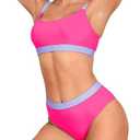 RELLECIGA Women's High Waisted Bikini Set Scoop Neck Color Block Two Piece Swimsuits (Medium, Pink)