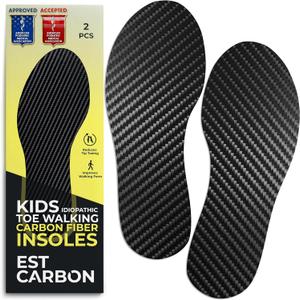 EstCarbon - Kids Carbon Fiber Insoles - Little Kid Size 12, 2 Pieces - Orthotic Shoe Inserts - Tip Toe Walking Correction - Sports Footplate for Soccer Cleats, Sneakers, Shoes