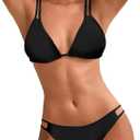 Sexy Two Piece Bikini Set Adjustable Straps Knot Back Bikini Set for Women Fashion Double Strap Triangle Swimwear, Small