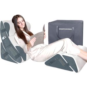 6PCS Orthopedic Bed Wedge Pillow for Sleeping, Gel Memory Foam Post Surgery Pillow Set for Back, Neck, Leg Support, Acid Reflux, Gerd, Anti Snoring, with Washable Cover & Travel Bag (White, 20'' Wide)