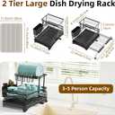 AULEEP 2 Tier Dish Drying Rack, 2-in-1 Expandable Dish Racks for Kitchen Counter, Anti-Rust Large Drainers for Kitchen Sink with Drying Mat, Cups Holder, Utensil Holder