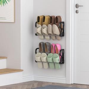 Hanging Shoe Rack 2 Pack, Wall Mount Shoe Rack with Sticky Hanging Mounts, Wall Shoes Holder Storage Organizer Shelf Shoe Holder for Wall Camper and RV Shoes Storage with Hooks No Drilling