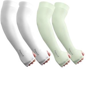 ProtectX Sun Protection UV Cooling Arm Sleeves for Men Women - Breathable, Moisture-Wicking, Compression (White 1 Pair + Green 1 Pair) ProtectX Sun Protection UV Cooling Arm Sleeves for Men Women - Breathable, Moisture-Wicking, Compression (White 1 Pair + Green 1 Pair)