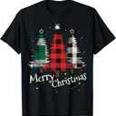 Merry Christmas Three Xmas Trees Buffalo Plaid Woman Gift T-Shirt Size Small