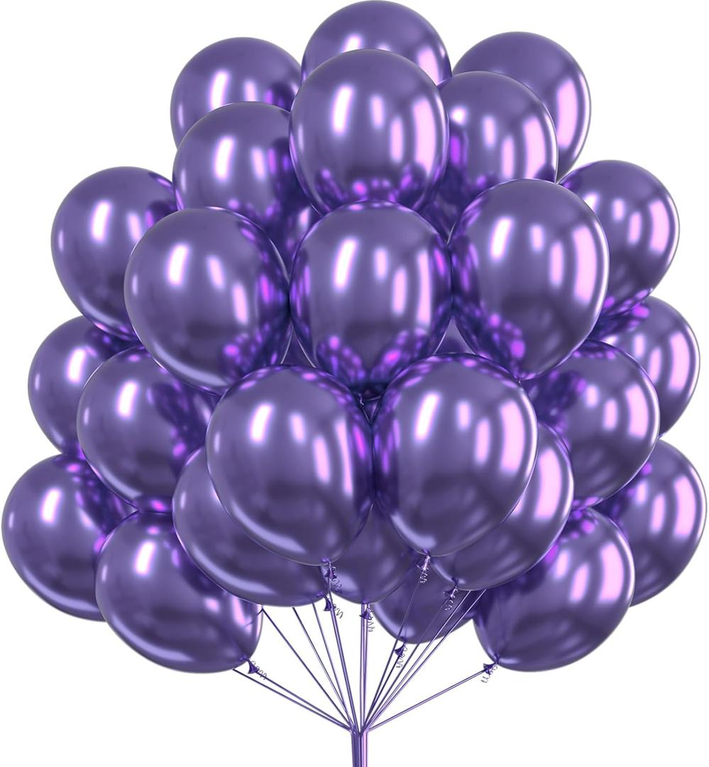 PartyWoo Purple Balloons, 50 pcs Purple Balloons Chrome Purple Balloons for Birthday Party Decorations