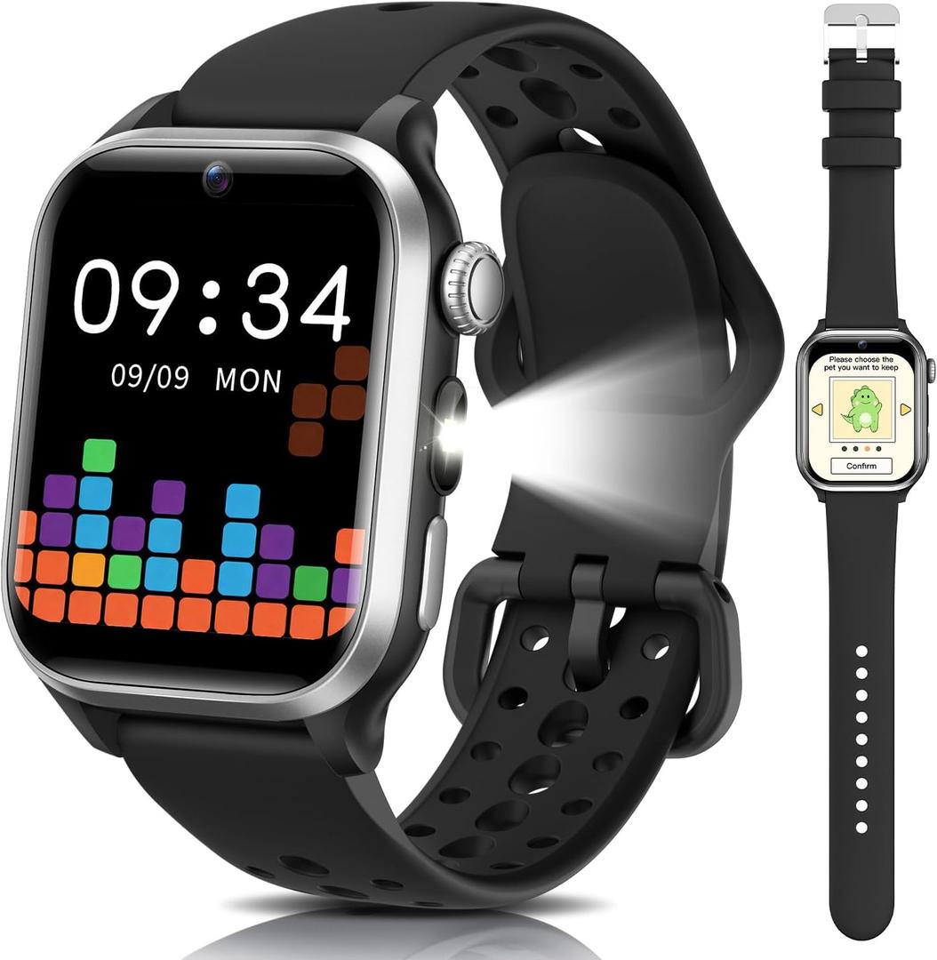 Kids Smart Watch, No App or Phone Needed, Fitness Tracker Watch, Heart Rate, Workout Tracker, IP68 Waterproof, Sleep Monitor, Puzzle Games for Boys Girls Ages 4-12, Black