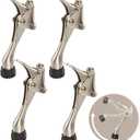 Kickdown Door Stopper 4 Inches - 4 Packs One Touch Adjustable Height Door Stop for The Bottom of Door Zinc Alloy Metal Door Stopper with Rubber Tip & Wall Protectors for Wide Doors Satin Nickel