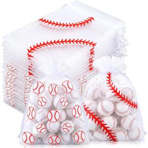 SilTriangle 100 Pcs Baseball Gift Bags 4 x 5 Inch Mesh Gift Bag with Drawstring Organza Pouches Baseball Goodie Bags for Sport Party Favors Candy Birthday Jewelry Soap Wrapping